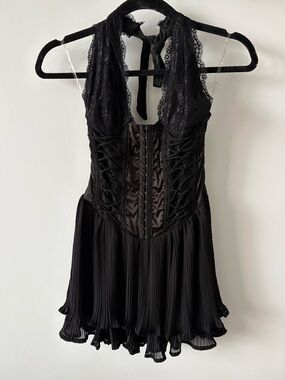 NWOT Outcast Black Lace Halter Corset Mini Dress - Size XXS